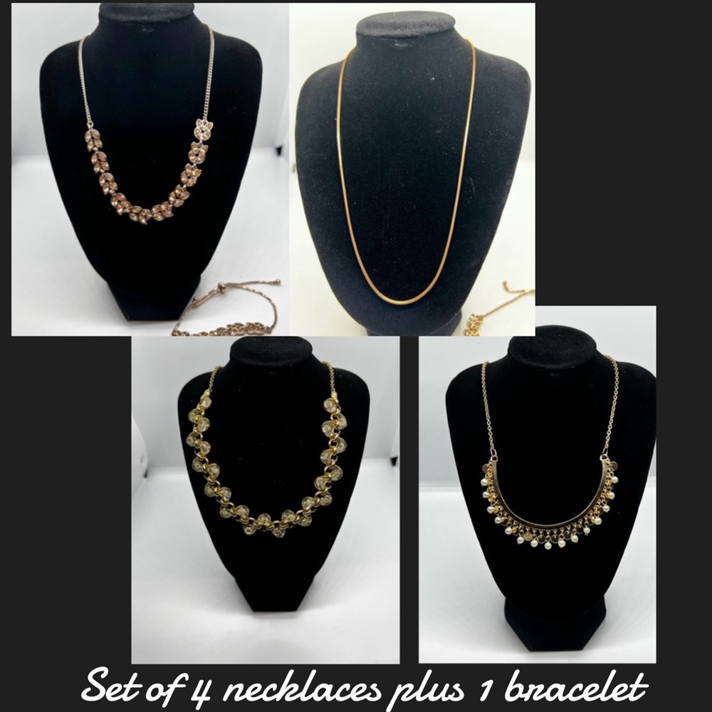 Gold tone and Rose Gold tone  Women's Necklace Set - 4 Necklaces + Bracelet